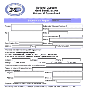 National Gypsum Hi-Impact XP Gypsum Board Substitution Request