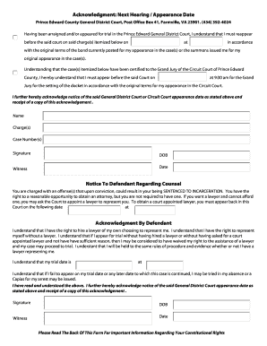Court Appearance Acknowledgment Form