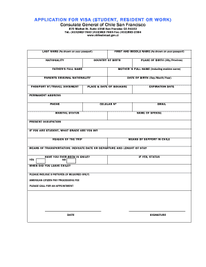 Chile Visa Application Form