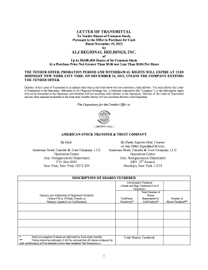 Letter of Transmittal for Common Stock Tender