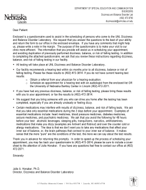 Dizziness and Balance Disorder Case History Form