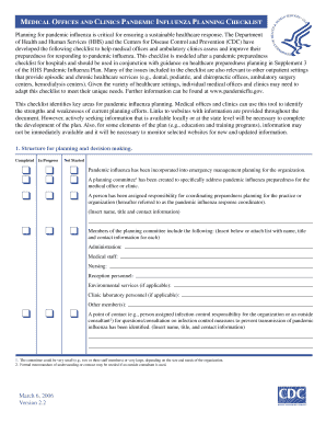 Pandemic Influenza Planning Checklist for Medical Offices