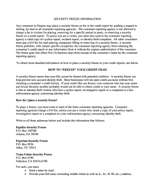 Oregon Security Freeze Request Form