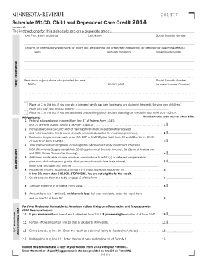 Minnesota Child and Dependent Care Credit Form 2014