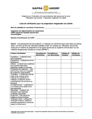 Liste de vérification pour la préparation magistrale non stérile