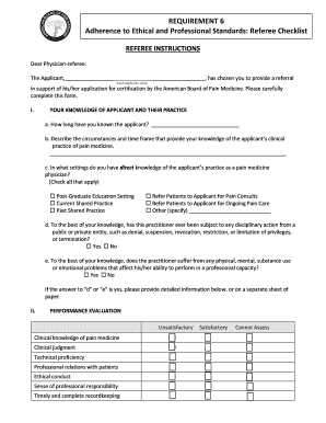 Physician Referee Checklist for Pain Medicine Certification