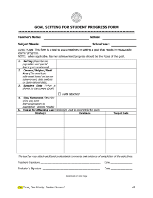 Goal Setting for Student Progress Form