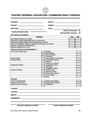 Teacher Informal Evaluation Form