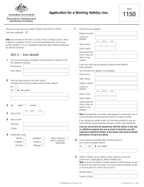 Application for a Working Holiday Visa 1150
