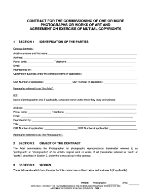 CONTRAT POUR LA COMMANDE D'UNE OU DE PLUSIEURS PHOTOGRAPHIES D'ŒUVRES D'ART ET ACCORD SUR L'EXERCICE DES DROITS D'AUTEUR MUTUELS