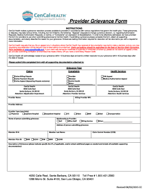CenCal Health Provider Grievance Form