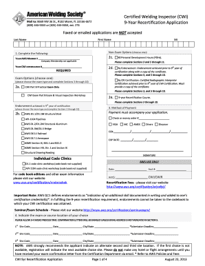 AWS Certified Welding Inspector 9-Year Recertification Application
