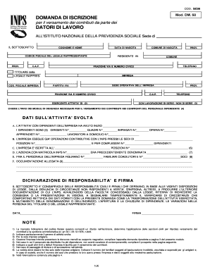Domanda di Iscrizione per il versamento dei contributi da parte dei Datori di Lavoro