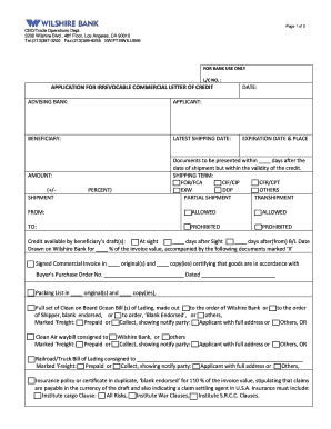 Application for Irrevocable Commercial Letter of Credit
