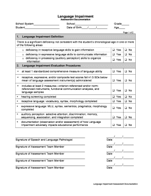 Language Impairment Assessment Documentation