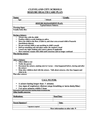 Seizure Health Care Plan