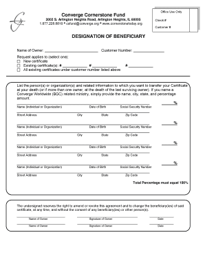 Cornerstone Fund Beneficiary Designation Form