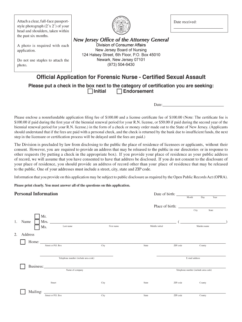 Application for Forsenic Nurse-Certified Sexual Assualt Preview on Page 1