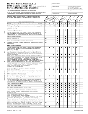 BMW Service Maintenance Checklist