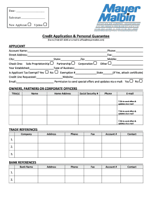 Credit Application & Personal Guarantee