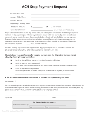 ACH Stop Payment Request Form