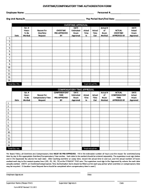 Overtime Compensatory Time Authorization Form