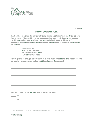 Health Plan Privacy Complaint Form