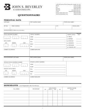 Canadian Personal Financial Questionnaire