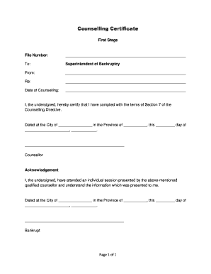 Bankruptcy Counselling Certificate