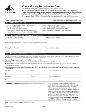 Print Clear Form Check Writing Authorization Form Use this form to add check writing privileges to your Invesco account