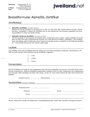 Bestellformular AlphaSSL-Zertifikat