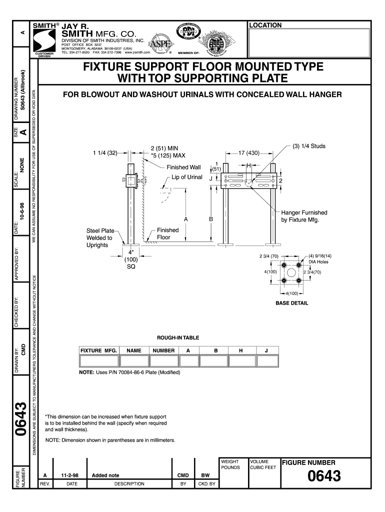 Fillable Online 0643 Fixture Support Floor Mounted Type with Top