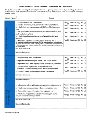 Quality Assurance Checklist for Online Course Design