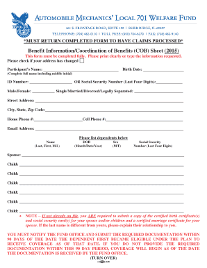 Benefit Information Coordination Form