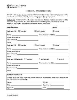 Professional Reference Check Form
