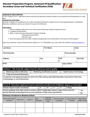 Texas Secondary Career and Technical Certification SOQ