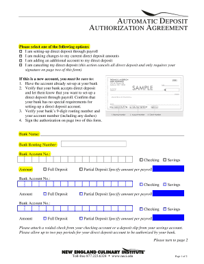 Automatic Deposit Authorization Agreement
