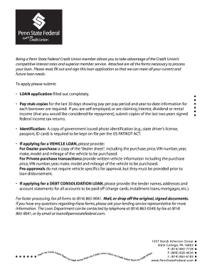 Penn State Federal Credit Union Loan Application