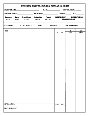 Running Record/Miscue Analysis Form