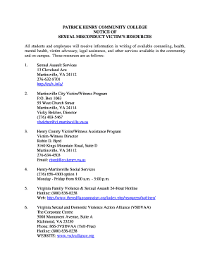 Patrick Henry Community College Sexual Misconduct Victim's Resources Notice