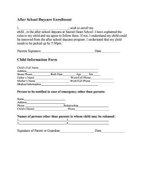 After School Daycare Enrollment Form