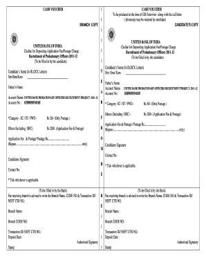 United Bank of India Probationary Officer Recruitment Cash Voucher