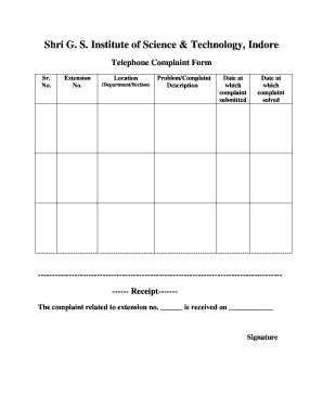 Telephone Complaint Form
