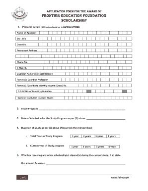 Frontier Education Foundation Scholarship Application Form