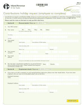 KiwiSaver Contributions Holiday Request Form