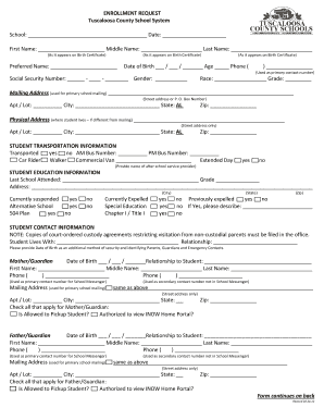 Tuscaloosa County School Enrollment Request Form
