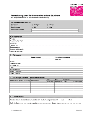 Anmeldung zur Re-Immatrikulation Studium
