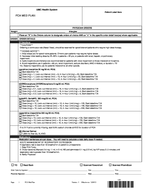 PCA Med Plan Physician Orders