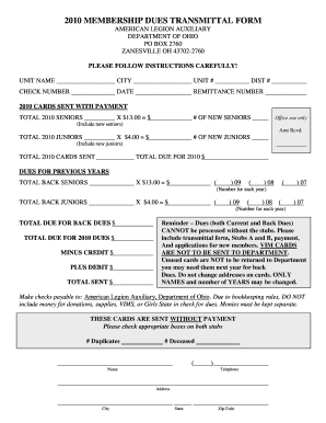 2010 Membership Dues Transmittal Form
