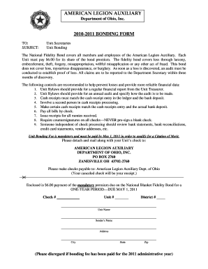 American Legion Auxiliary Bonding Form